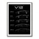 Lamborghini V12 Generations Black Cars Art Print