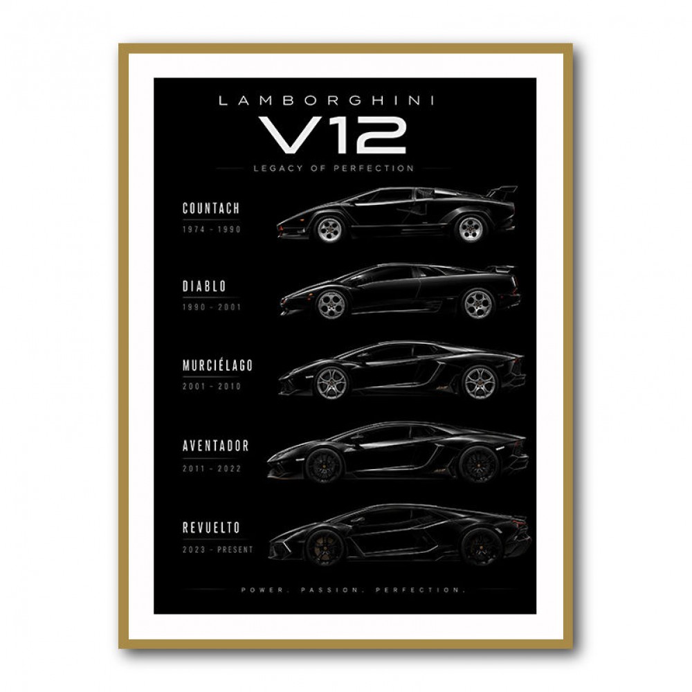 Lamborghini V12 Generations Black Cars Art Print