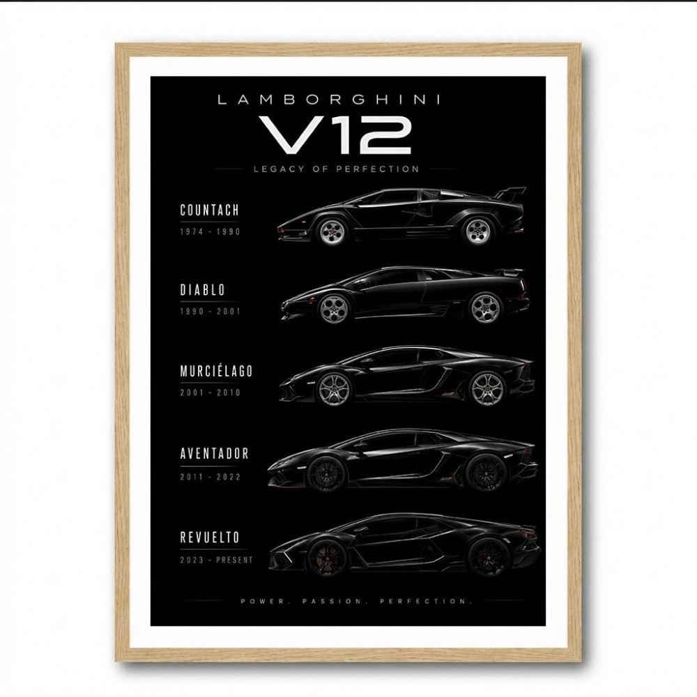 Lamborghini V12 Generations Black Cars Art Print