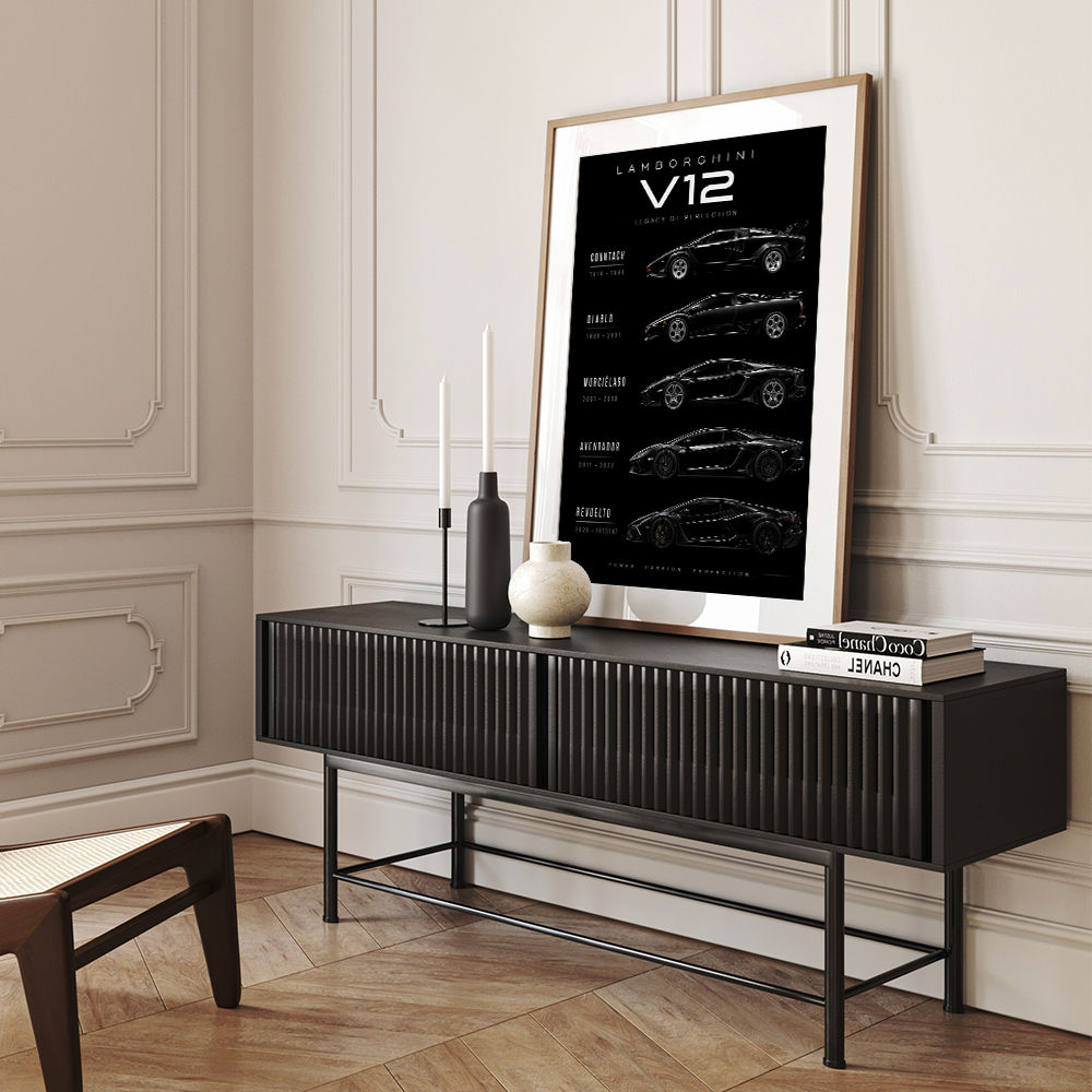 Lamborghini V12 Generations Black Cars Art Print