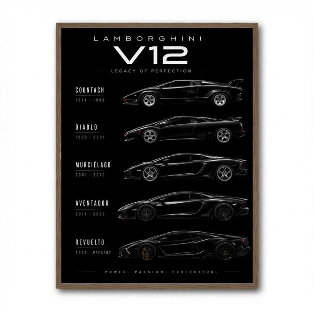 Lamborghini V12 Generations Black Cars Art Print