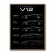 Lamborghini V12 Generations Black Cars Art Print