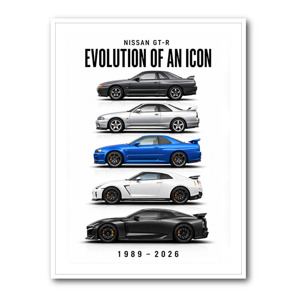Nissan GTR Evolution White Background Art Print