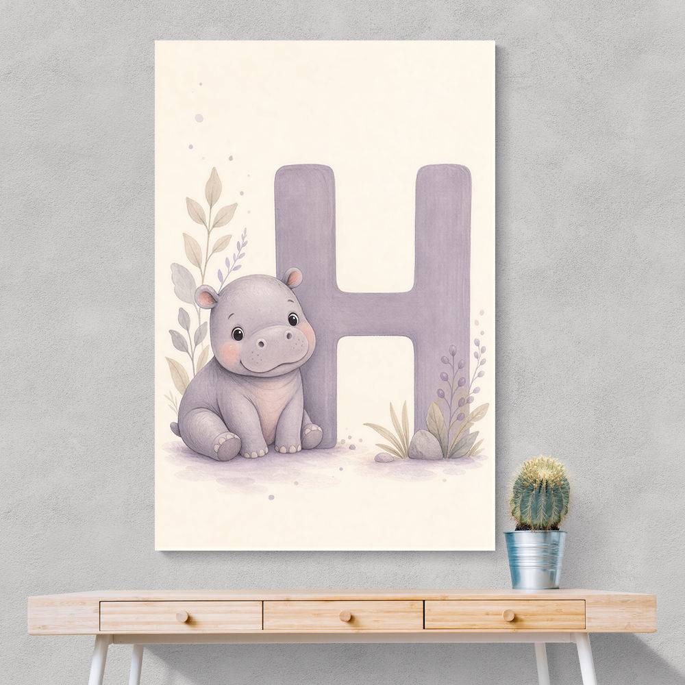 H For Hippo Watercolor Wall Art