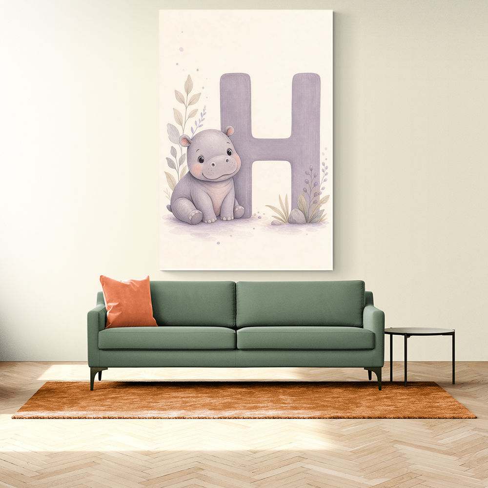 H For Hippo Watercolor Wall Art