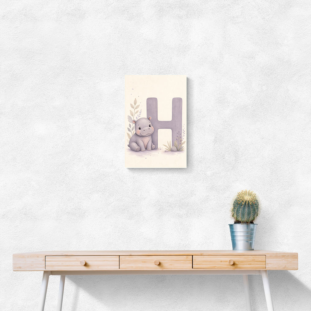 H For Hippo Watercolor Wall Art