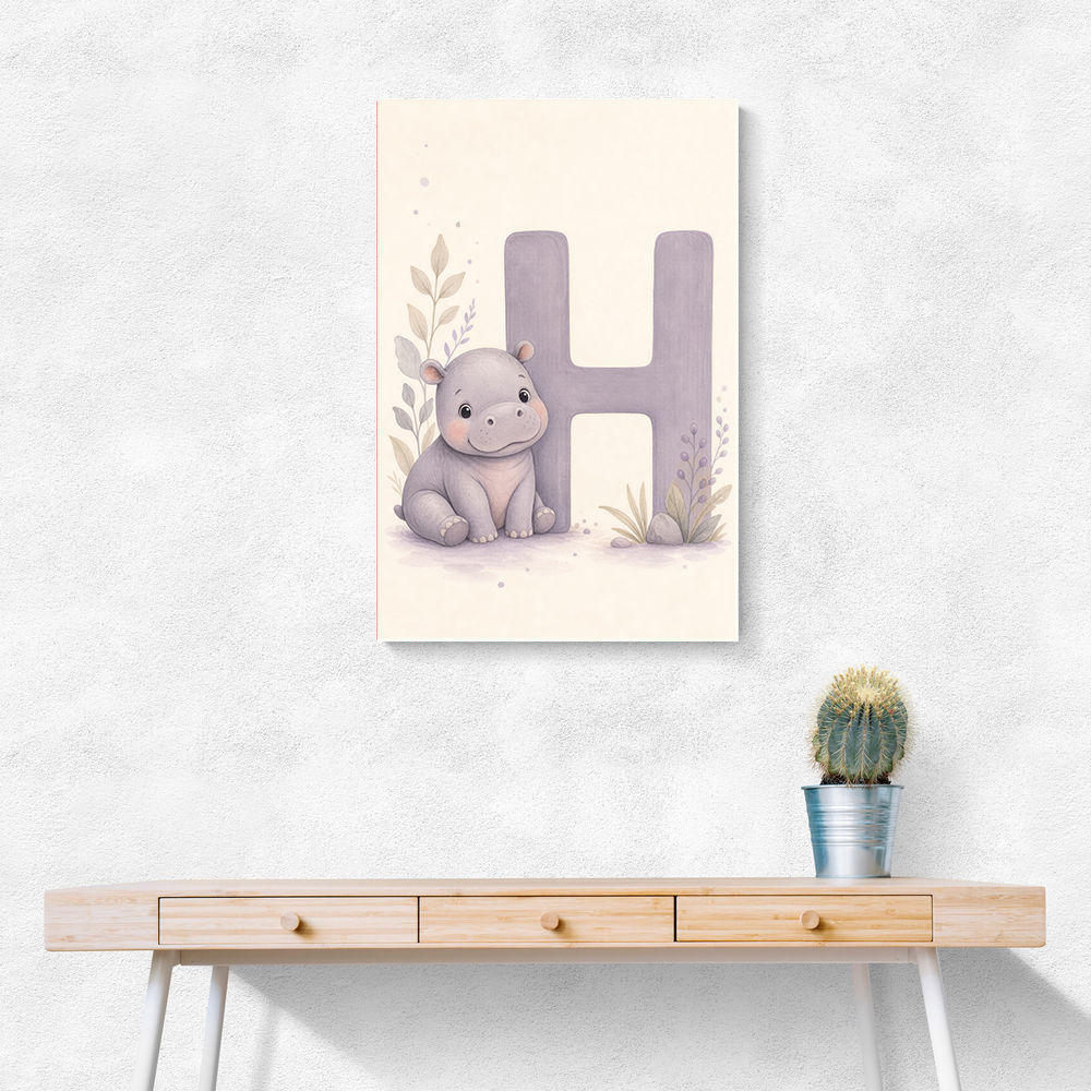 H For Hippo Watercolor Wall Art