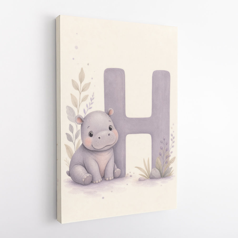 H For Hippo Watercolor Wall Art