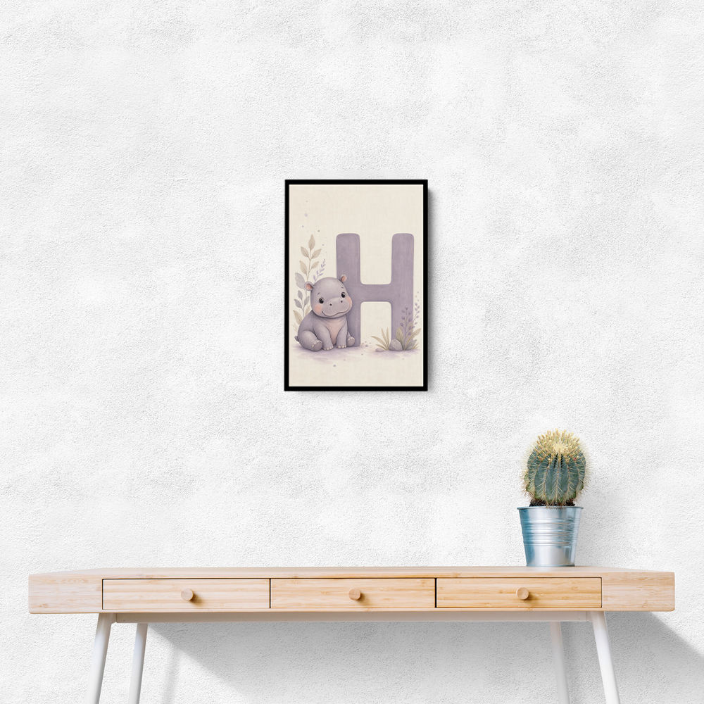 H For Hippo Watercolor Wall Art