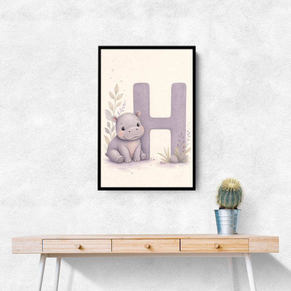 H For Hippo Watercolor Wall Art