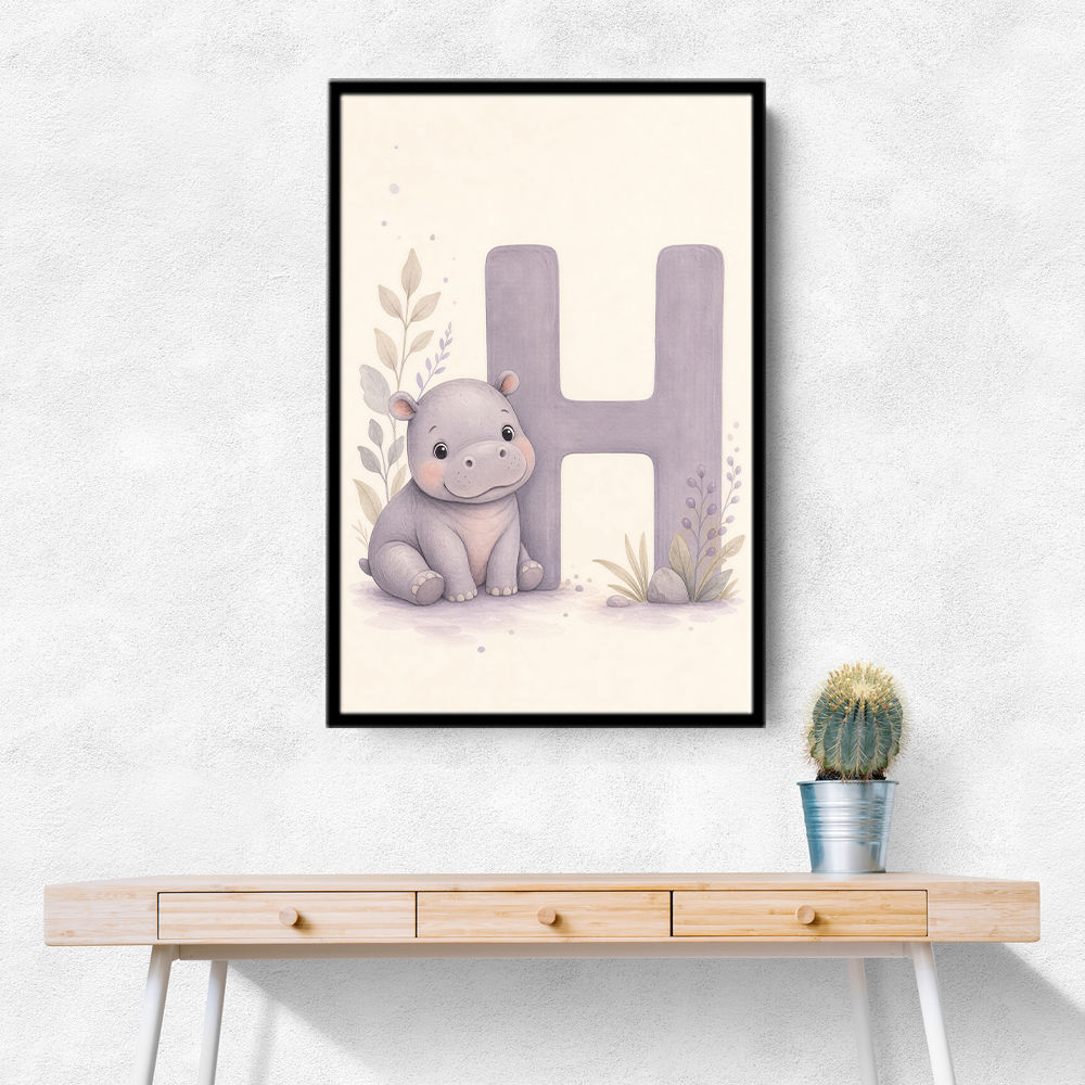 H For Hippo Watercolor Wall Art