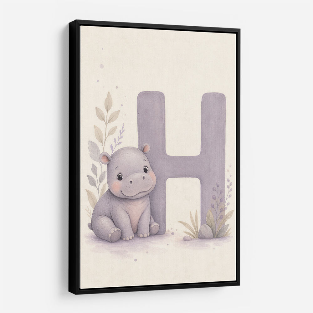H For Hippo Watercolor Wall Art