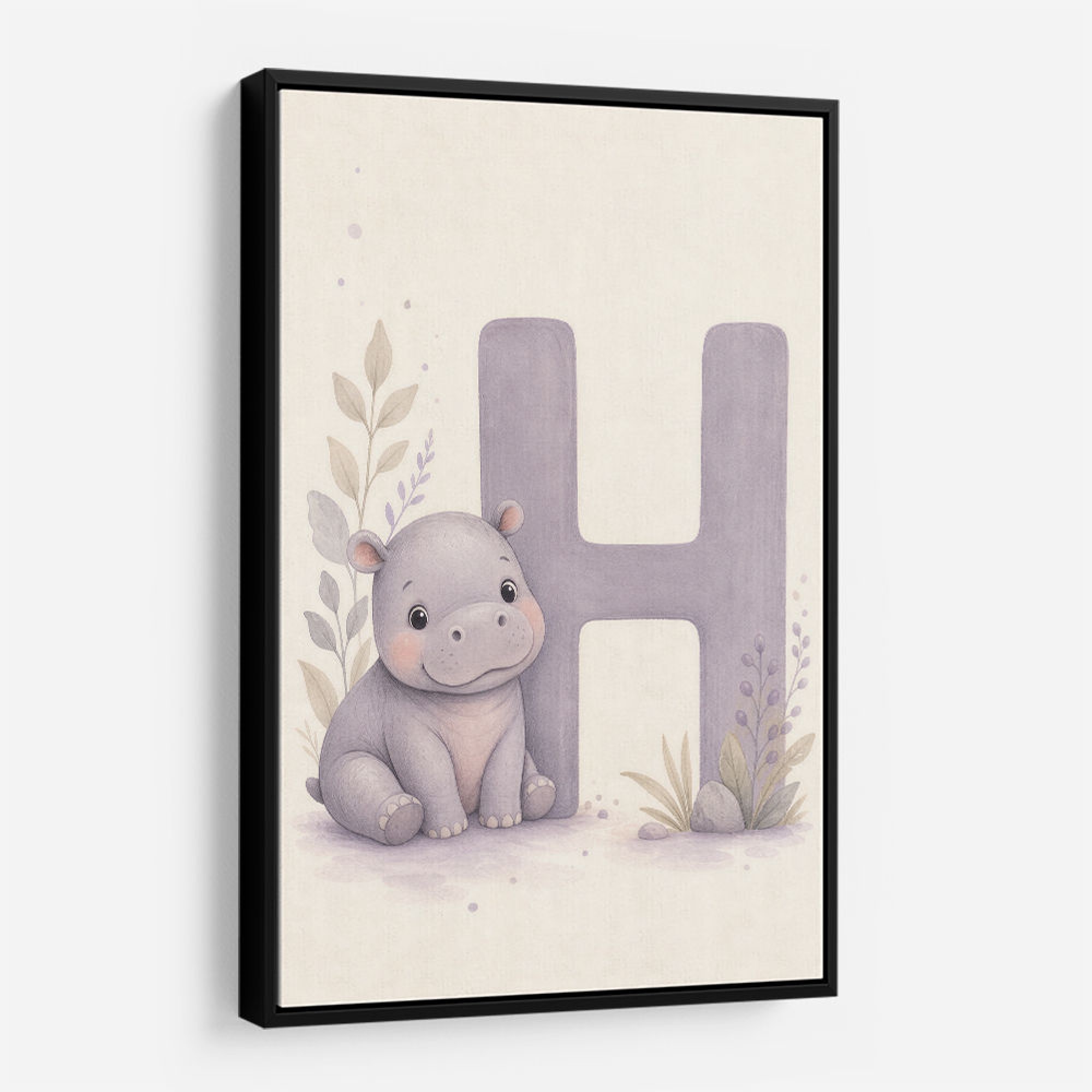 H For Hippo Nursery Wall Art UAE | Watercolor Kids Prints Dubai