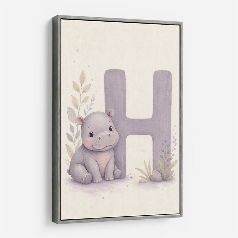 H For Hippo Watercolor Wall Art
