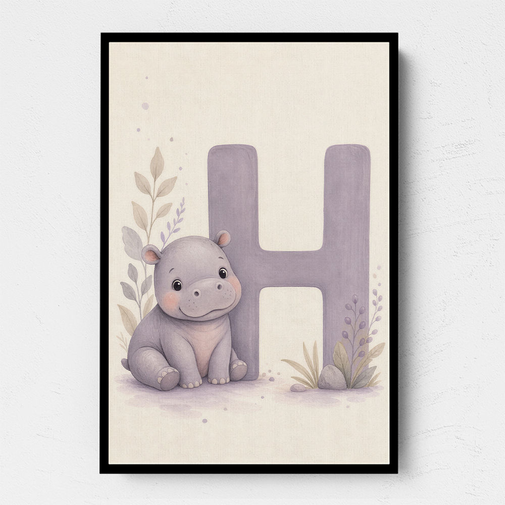 H For Hippo Watercolor Wall Art