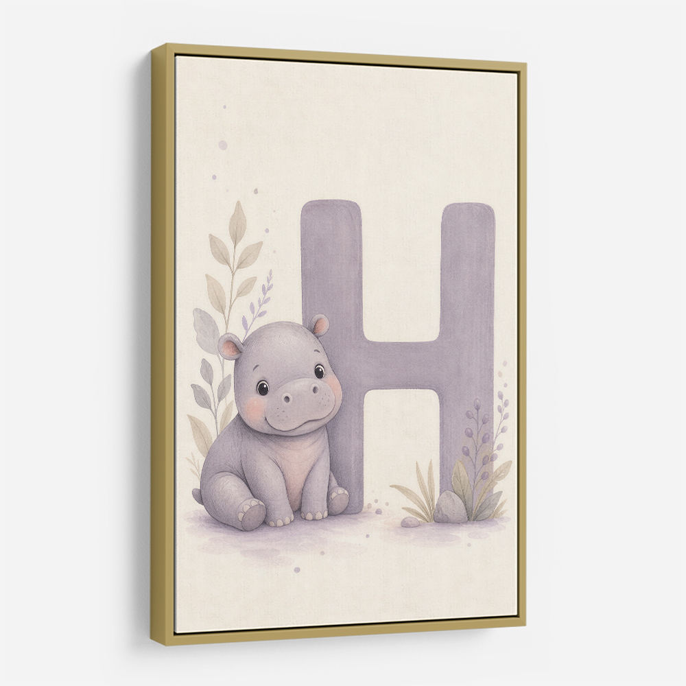 H For Hippo Watercolor Wall Art