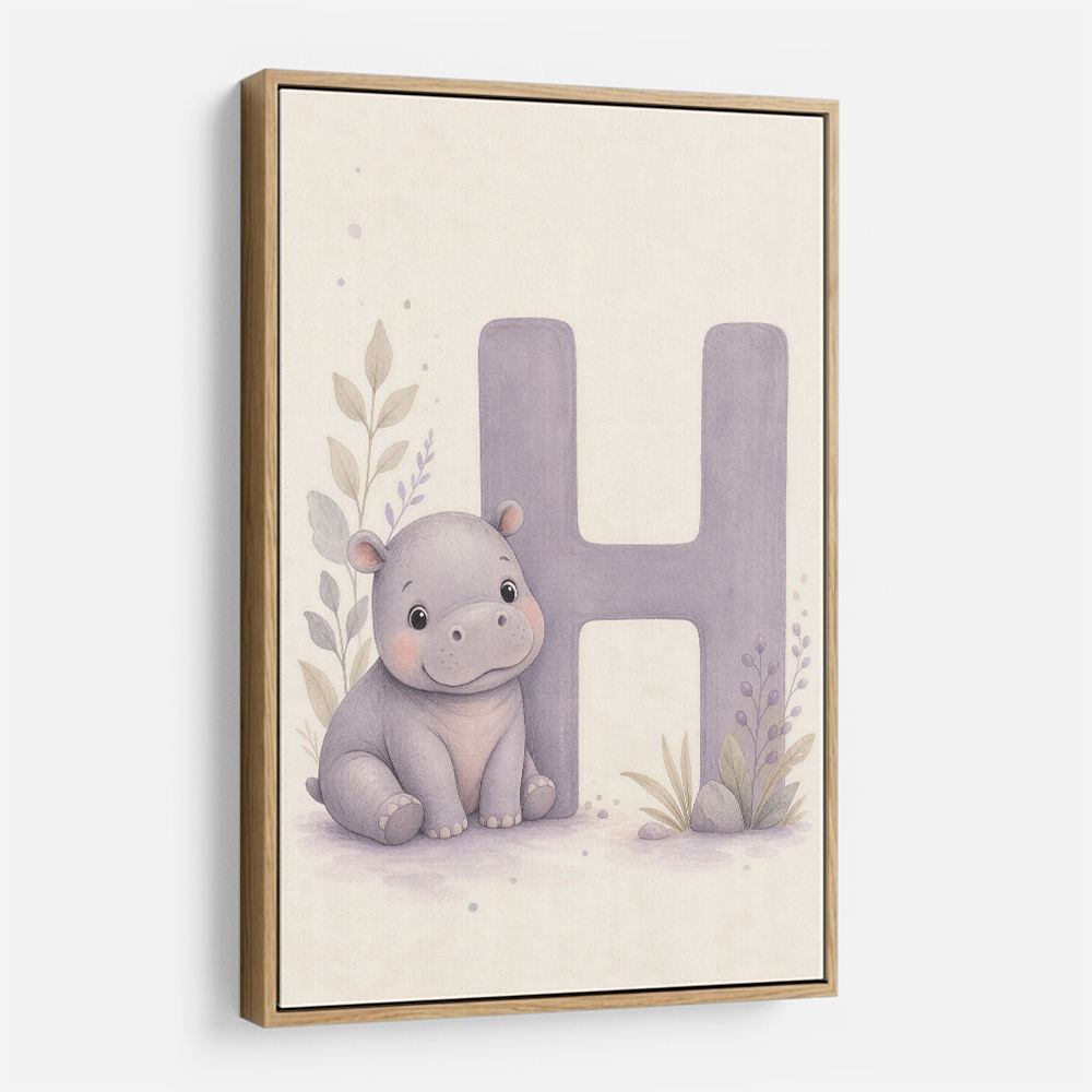 H For Hippo Watercolor Wall Art