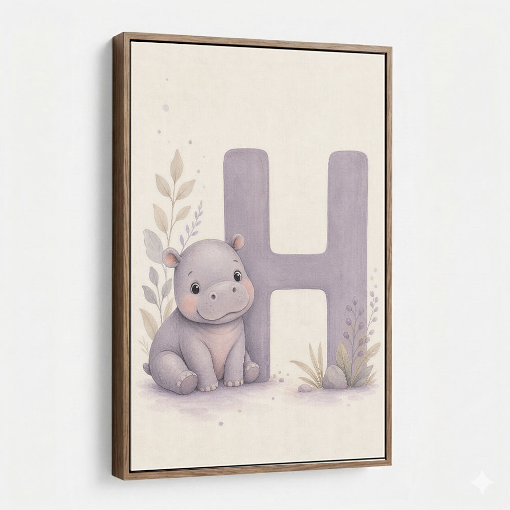 H For Hippo Watercolor Wall Art