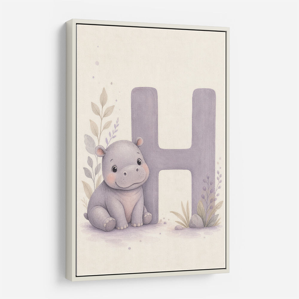 H For Hippo Watercolor Wall Art