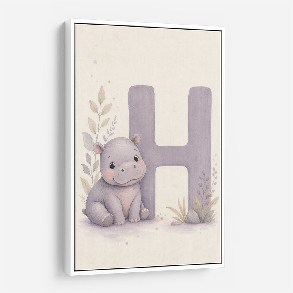 H For Hippo Watercolor Wall Art