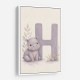 H For Hippo Watercolor Wall Art