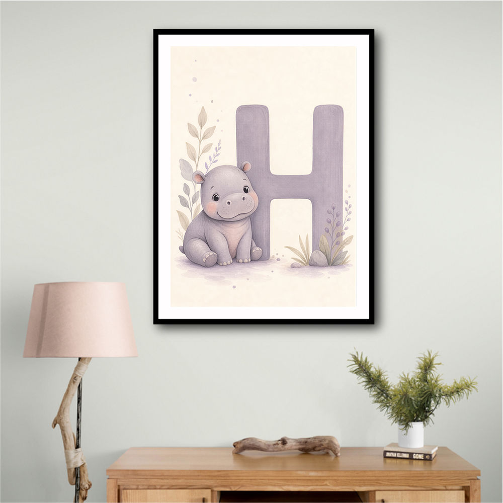 H For Hippo Watercolor Wall Art