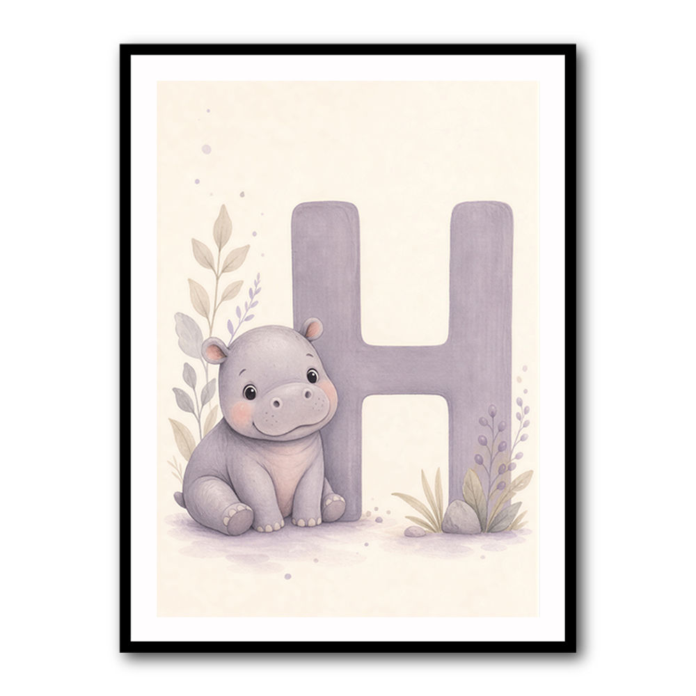 H For Hippo Watercolor Wall Art