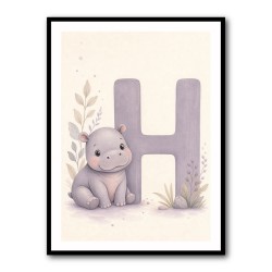 H For Hippo Watercolor Wall Art