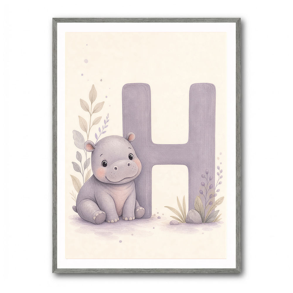 H For Hippo Watercolor Wall Art