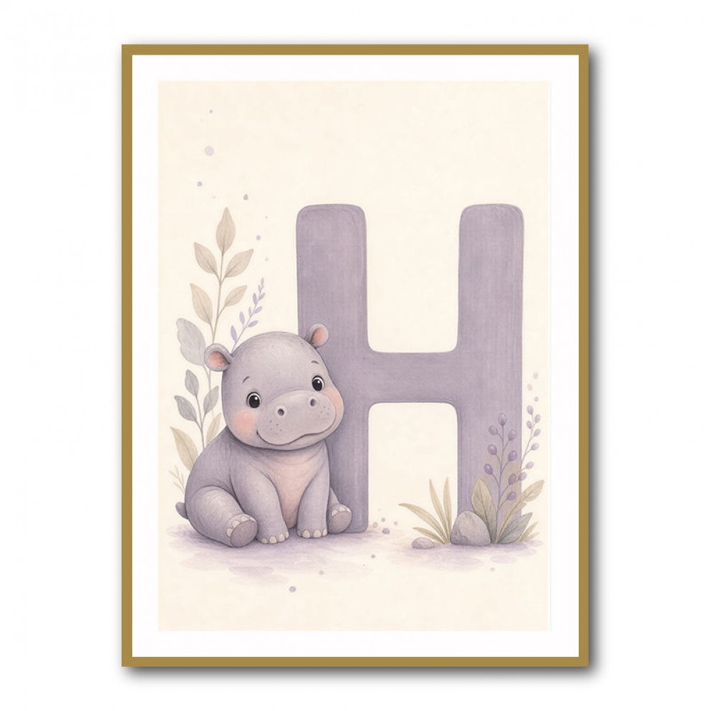 H For Hippo Watercolor Wall Art