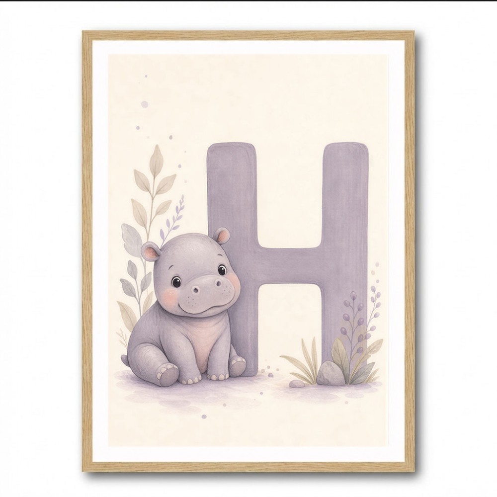 H For Hippo Watercolor Wall Art