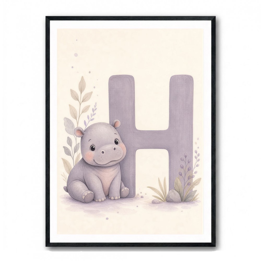 H For Hippo Watercolor Wall Art