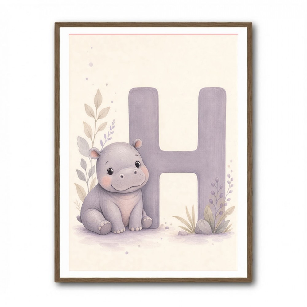 H For Hippo Watercolor Wall Art