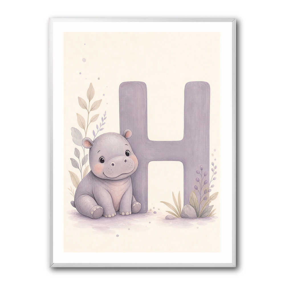 H For Hippo Watercolor Wall Art