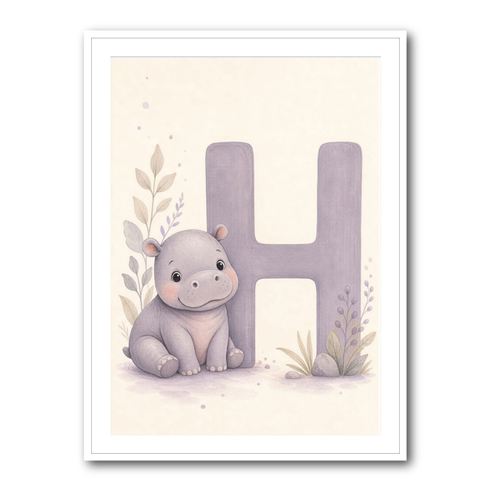 H For Hippo Watercolor Wall Art