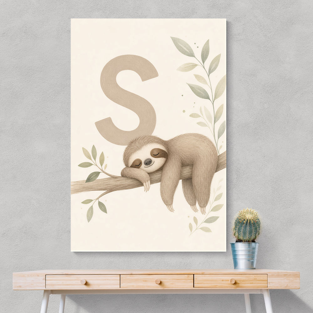 S For Sloth Kids Art Print