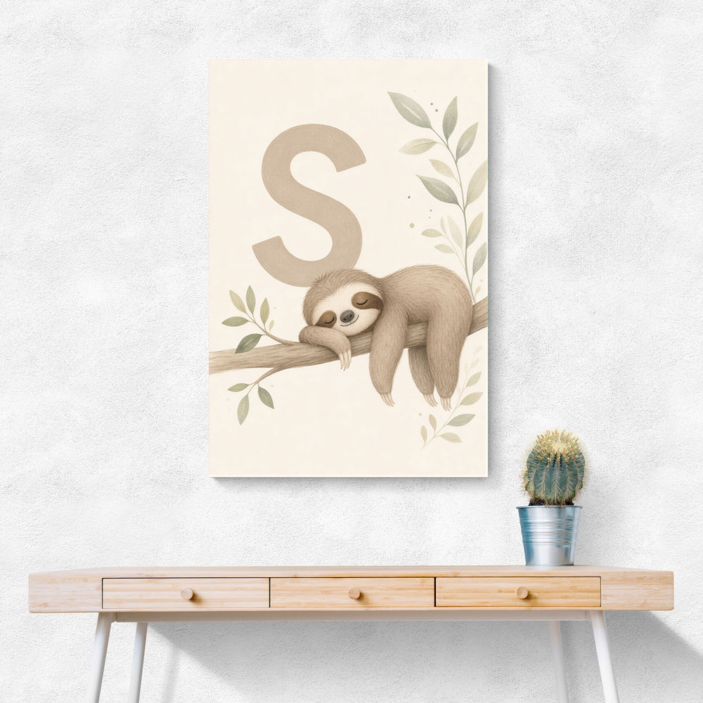 S For Sloth Kids Art Print