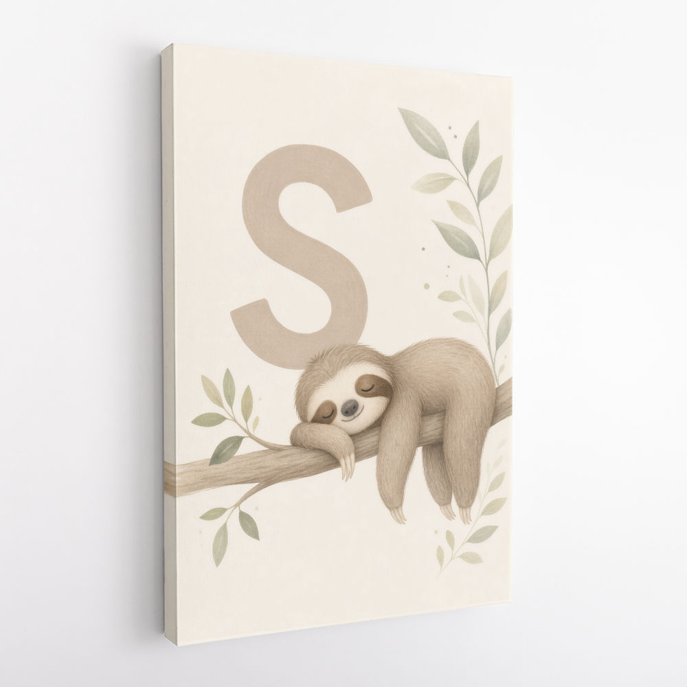S For Sloth Kids Art Print