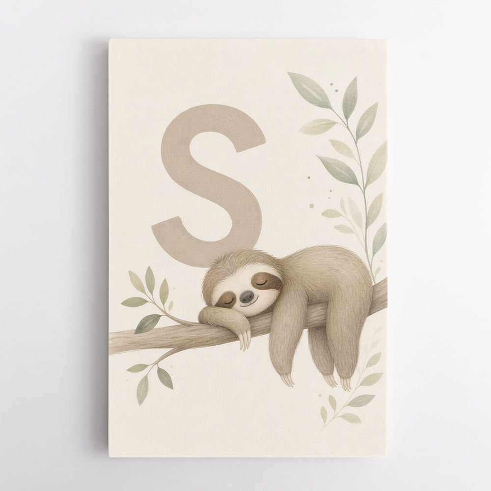 S For Sloth Kids Art Print