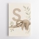 S For Sloth Kids Art Print