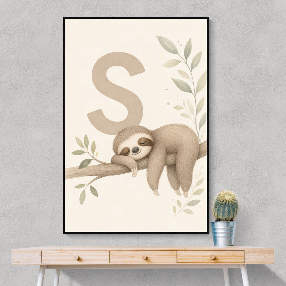 S For Sloth Kids Art Print