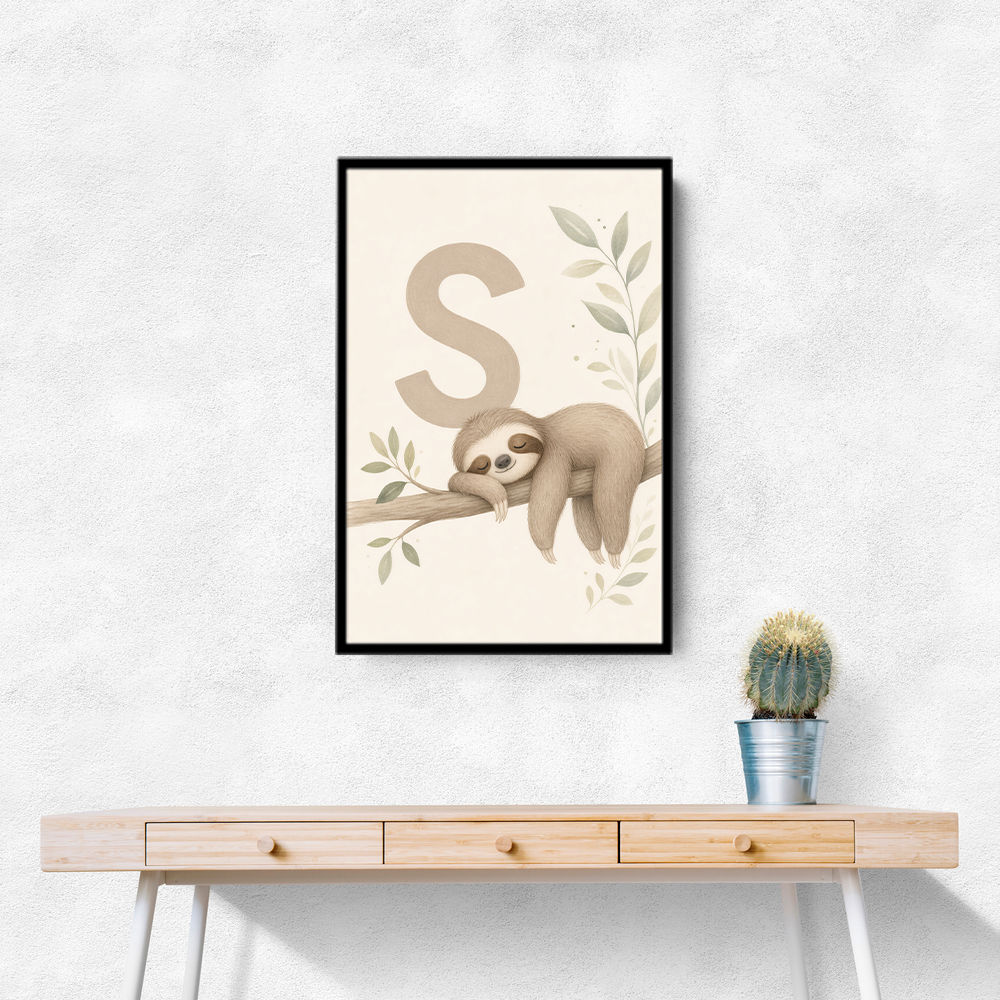 S For Sloth Kids Art Print