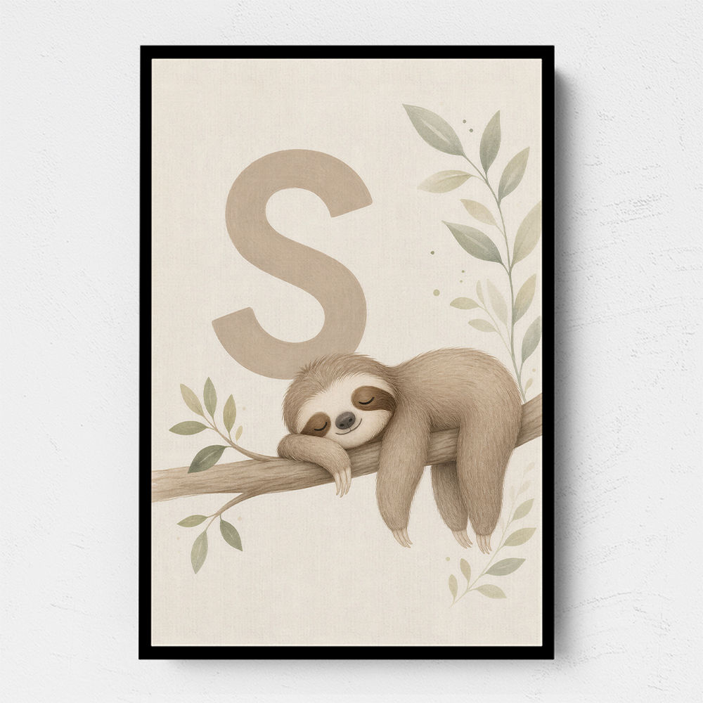 S For Sloth Kids Art Print