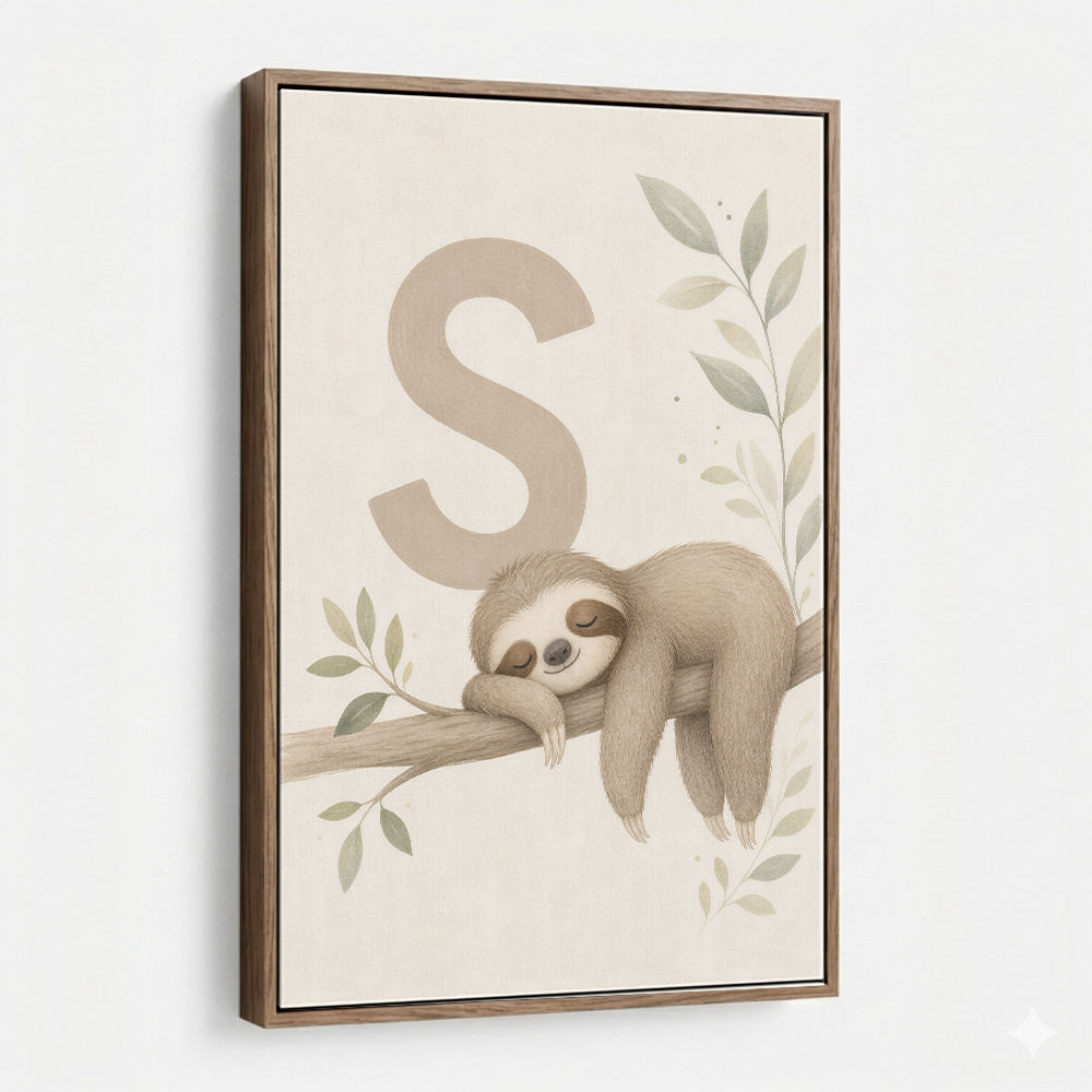 S For Sloth Kids Art Print