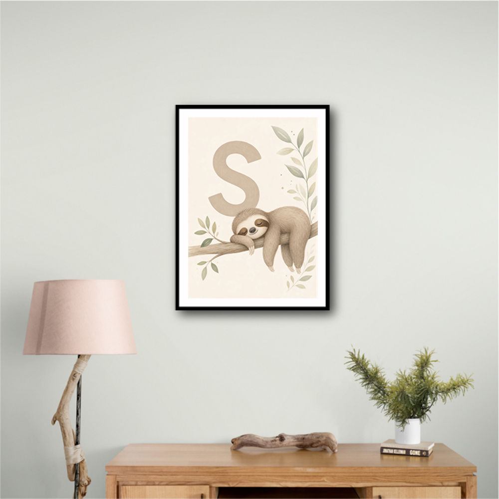 S For Sloth Kids Art Print