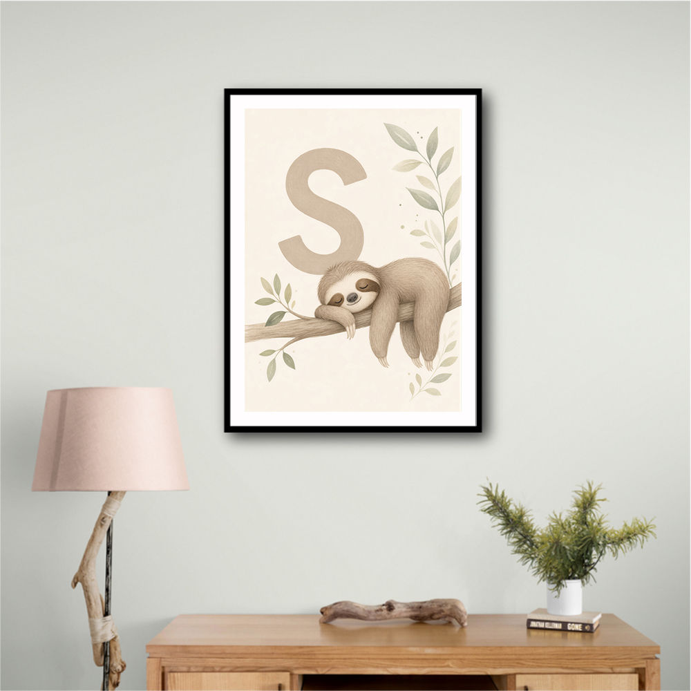 S For Sloth Kids Art Print