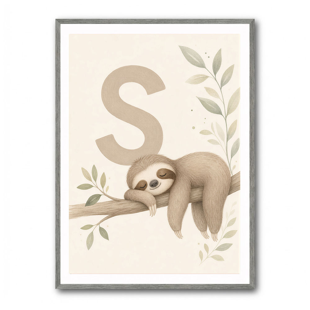 S For Sloth Kids Art Print