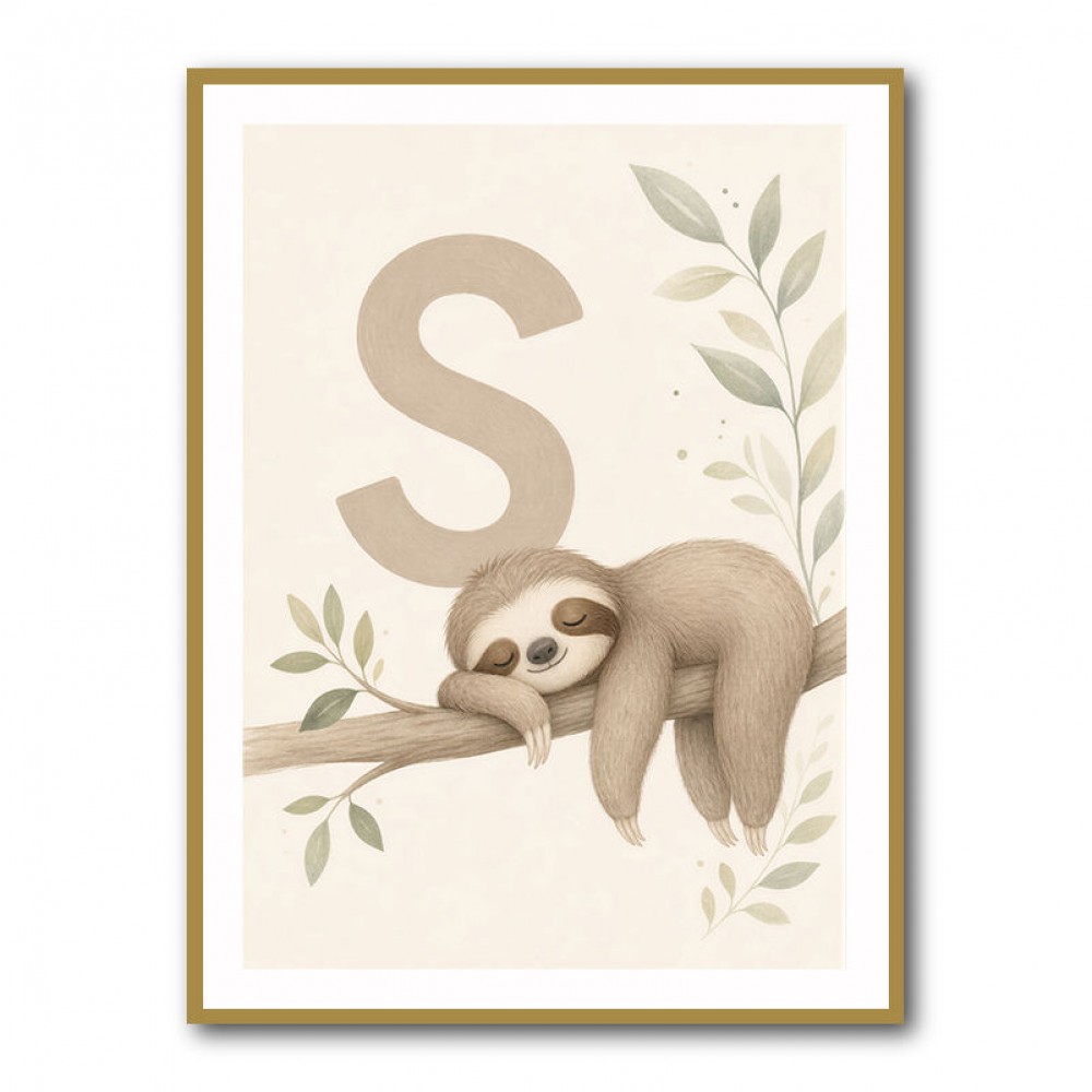 S For Sloth Kids Art Print