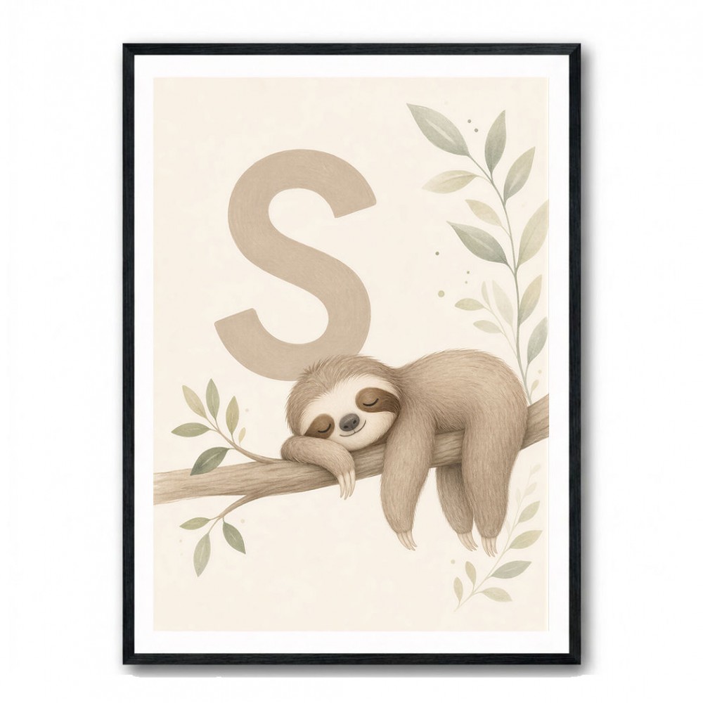 S For Sloth Kids Art Print
