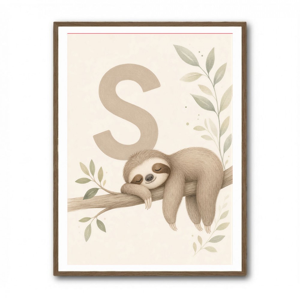 S For Sloth Kids Art Print